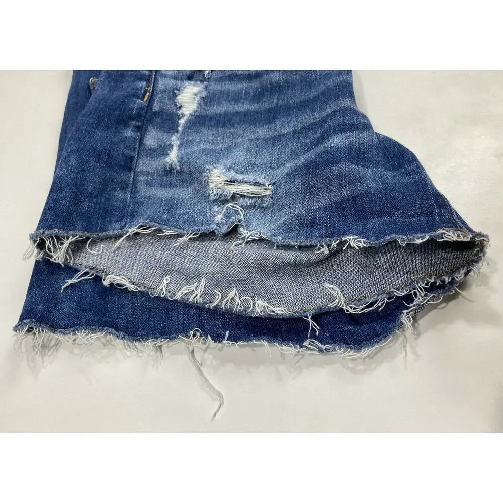 American Eagle Shorts 4 Hi-Rise Shortie Denim Jean Holes Raw Hems Distressed
